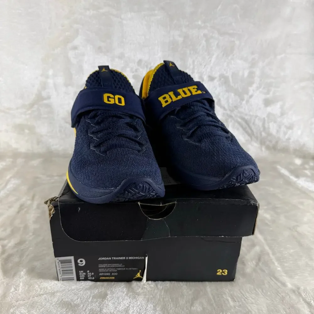 Nike Air Jordan Trainer 3 Michigan Sneakers Men's Size 9 Go Blue Athletic Shoes